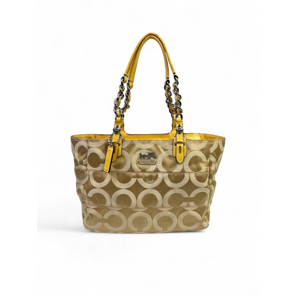 Coach Y2K Madison Tribeca Op Art Gold Sateen & Patent Leather Tote